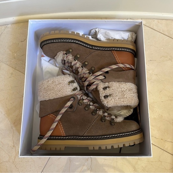 See by Chloe Eileen Shearling Hiking Boots - Size 6 US / 36 EU - Taupe - Picture 7 of 8